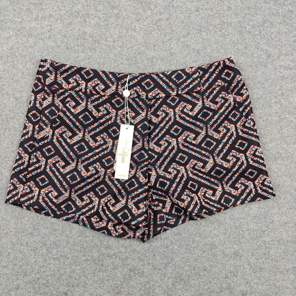 Trina Turk Shorts Womens 00 Blue‎ Geometric Jacquard Chino Dressy Summer Zip